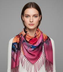 Abstract shawl scarf multicolored elegant with tassels