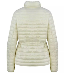 Short transitional quilted jacket with a stand-up collar