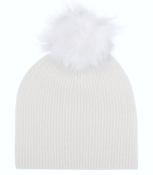 Warm women's beanie with pompon winter autumn ribbed monochrome hat