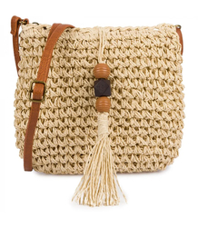 Small summer shoulder bag made of paper raffia adjustable strap