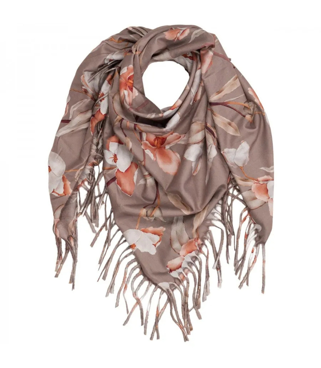 Elegant floral shawl scarf with tassels