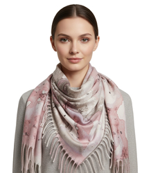 Women's scarf with watercolor delicate pattern and tassels