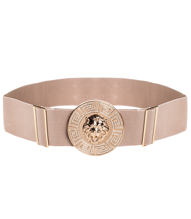 Women's belt with a gold lion and zircons, adjustable and elastic