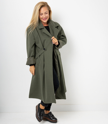 Women's long oversize coat with decorative belt KASIA