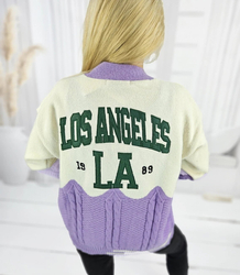 Short cardigan sweater with Los Angeles patches