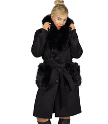 Elegant women's coat with decorative fur CRYSTAL