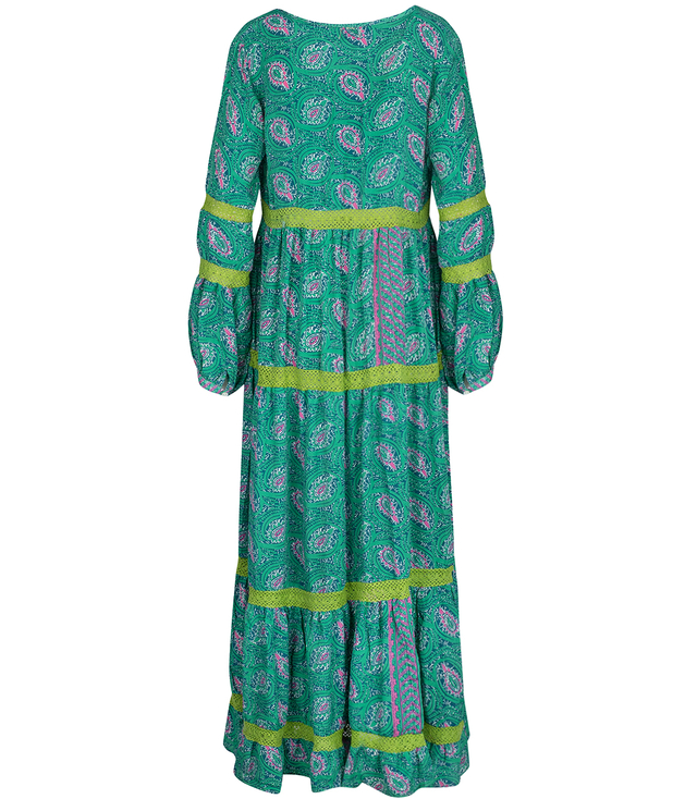 Long, airy ethnic dress with colorful patterns, MILANO silk