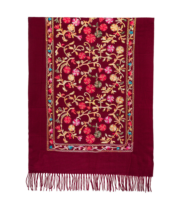 Women's folklore scarf with flower motif and tassels