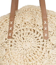 Large round straw beach bag, woven with an openwork pattern