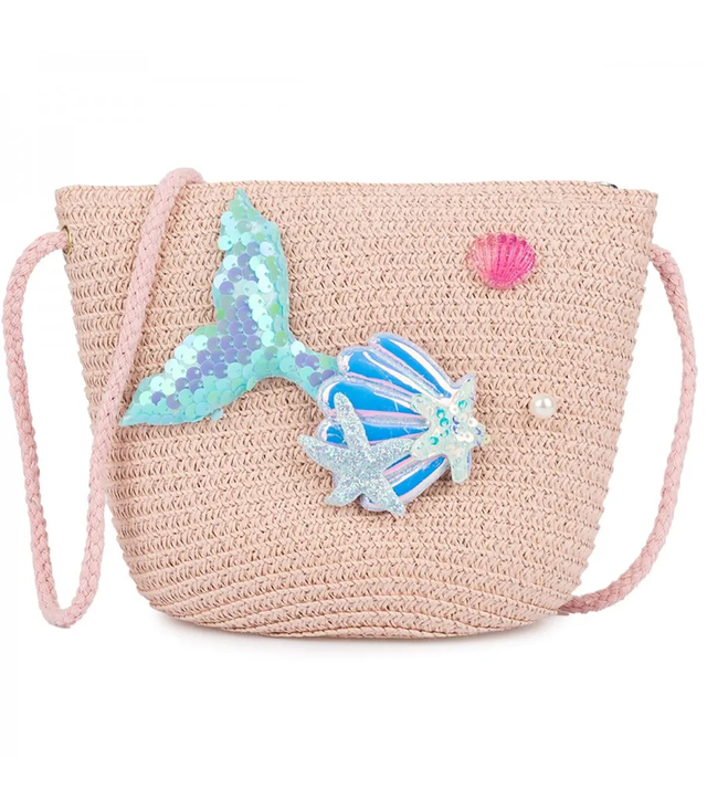 Children's Straw Handbag with Mermaid Tail and Shells