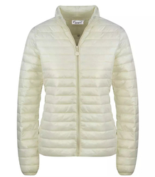 Short transitional quilted jacket with a stand-up collar