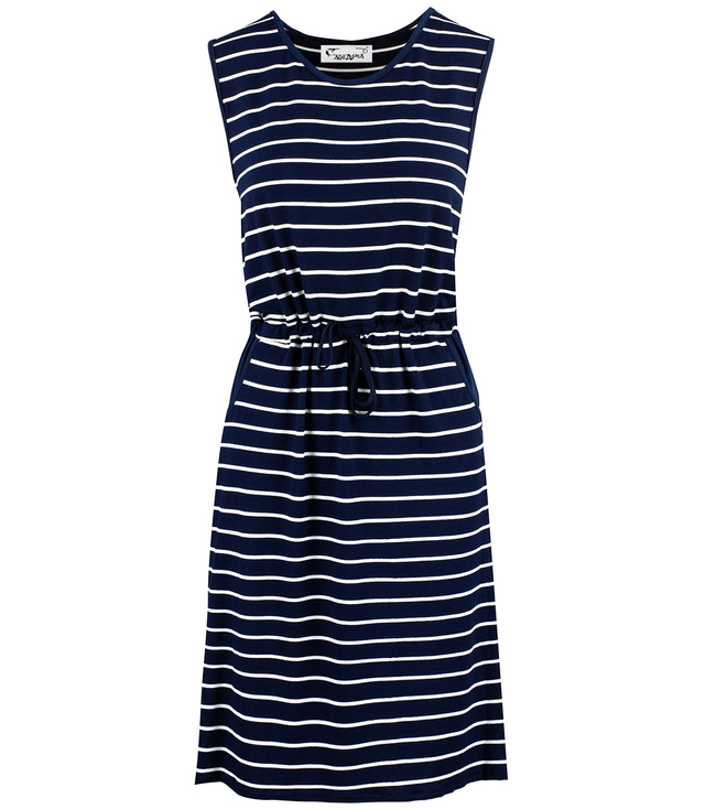 SUNNY nautical striped midi dress with a tie at the waist
