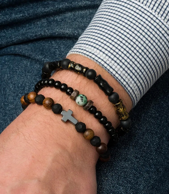 Set of men's bracelets natural stone