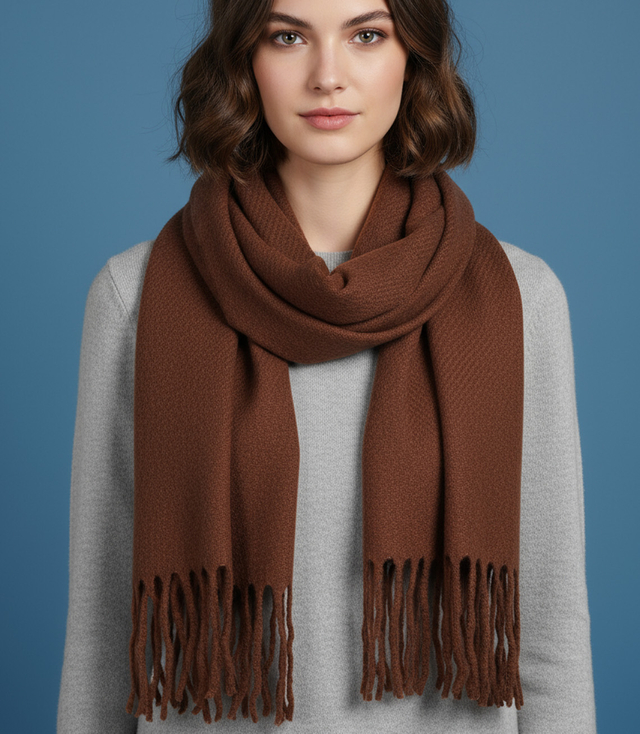 Elegant scarf with tassels in one color