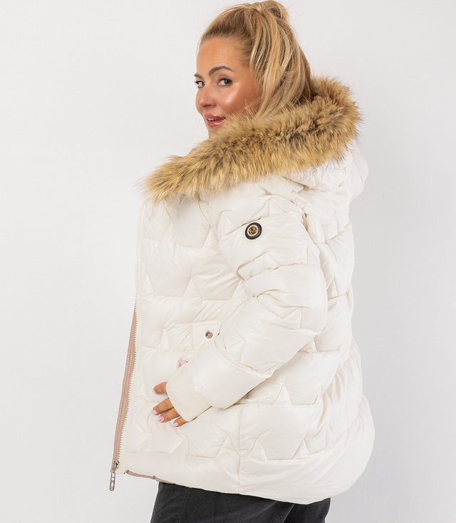 Pikowana kurtka zimowa z kapturem futerkiem ARIA PUFF PLUS SIZE