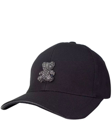 Beanie hat decorated with a teddy bear made of rhinestones