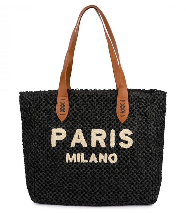 Large braided shoper bag Stylish with inscription PARIS