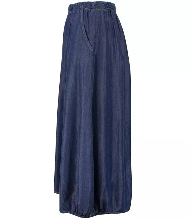 Długa spódnica denim jeans bombka z kieszeniami