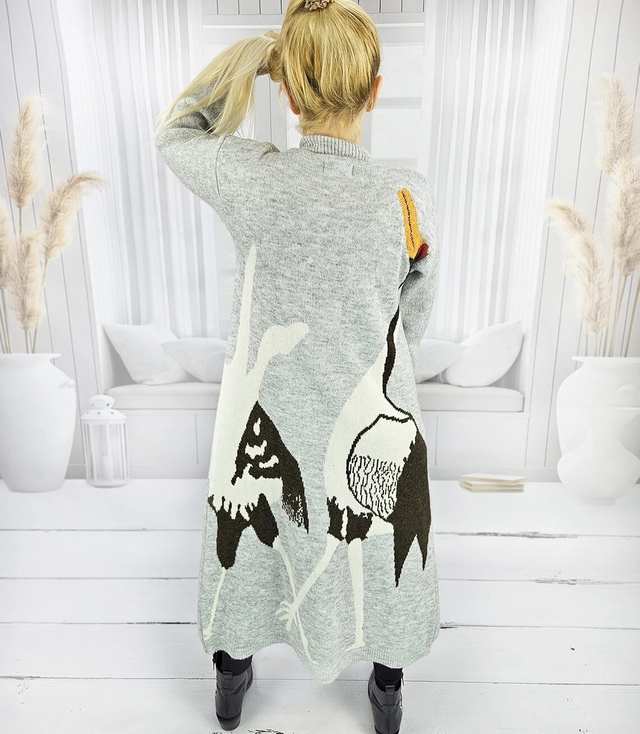 Long cardigan sweater bird print cashmere GRACE