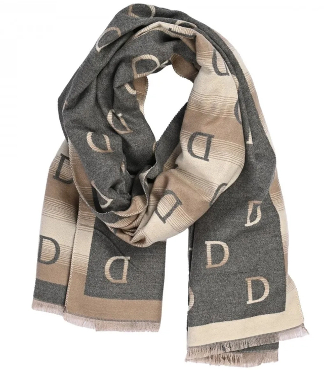 Warm stylish scarf ombre pattern with letter D soft smooth 180x65 cm