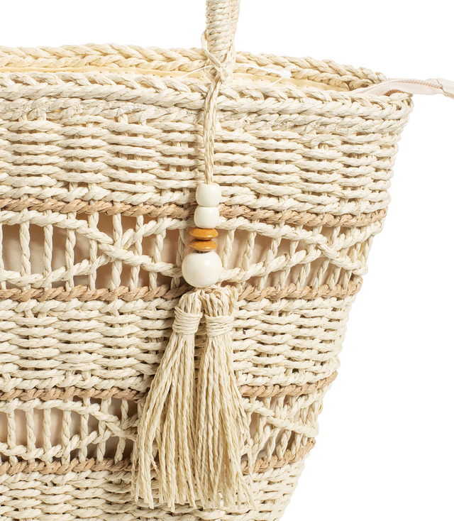 Medium basket, summer bag, stiff woven handbag with tassel