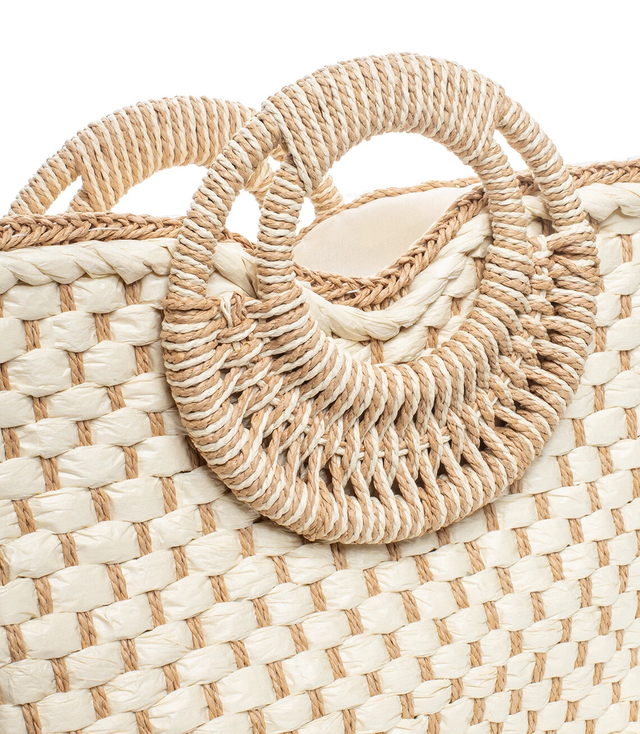 Large basket summer bag purse braided two-color bag