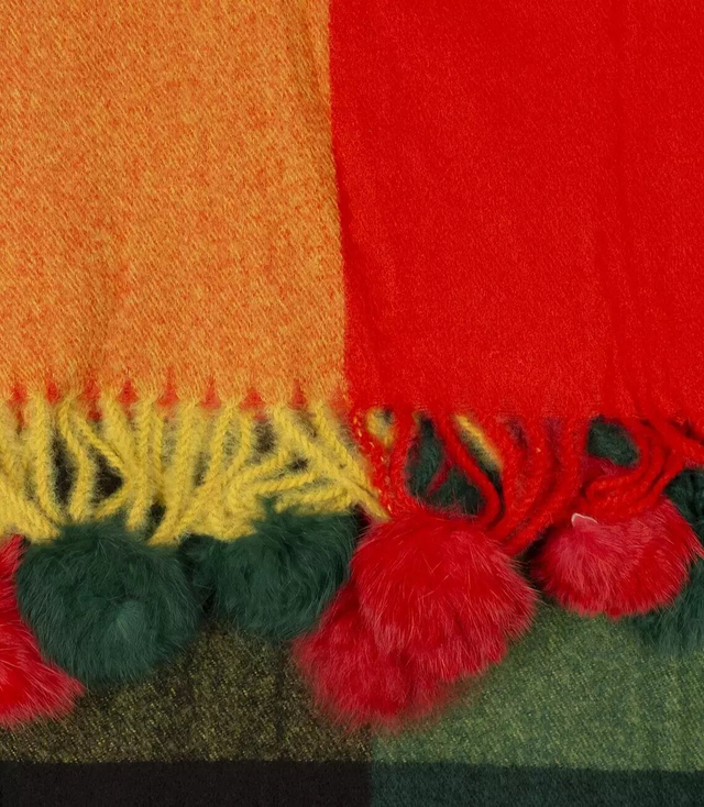 Scarf scarf warm check scarf with pompoms