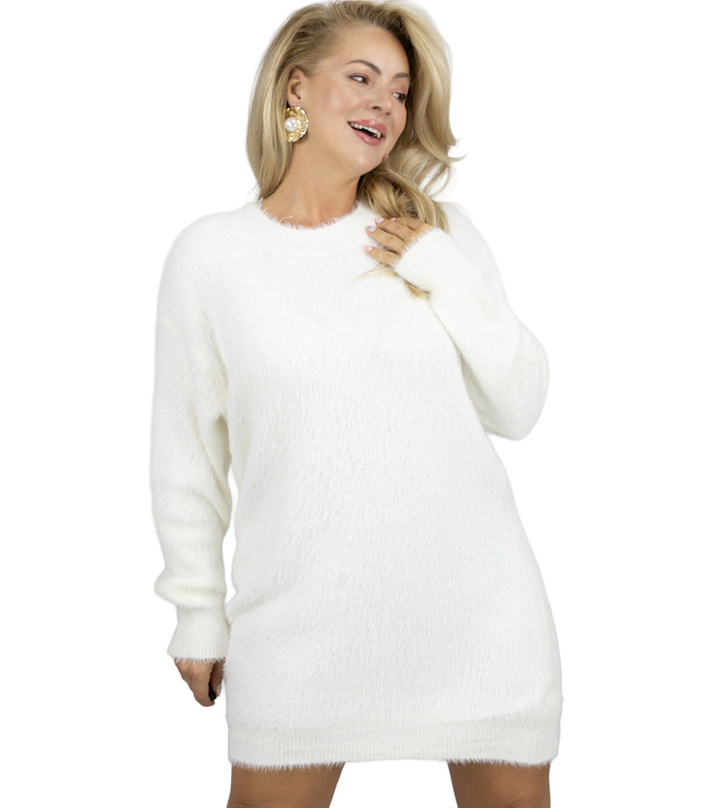 Fluffy sweater knit dress round neckline FLUFFY