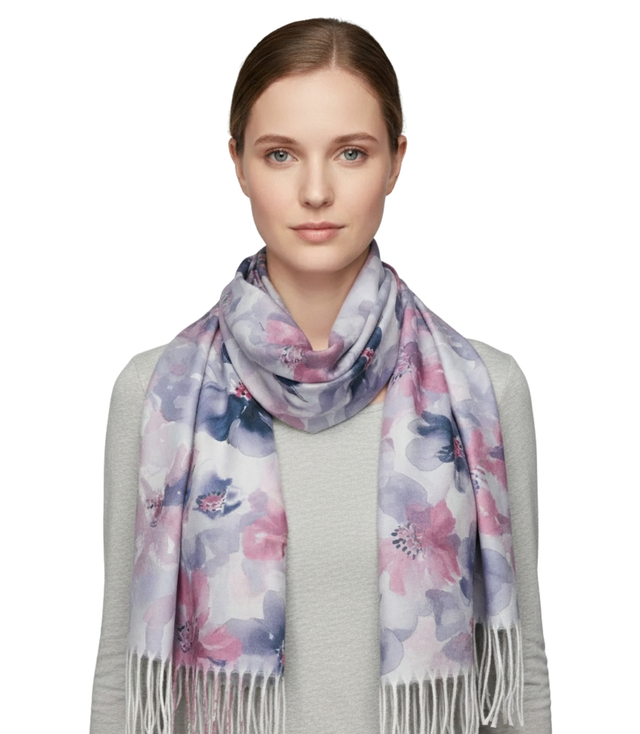 Floral women's scarf shawl with tassels