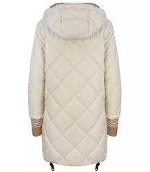 Warm thick quilted jacket with a hood winter