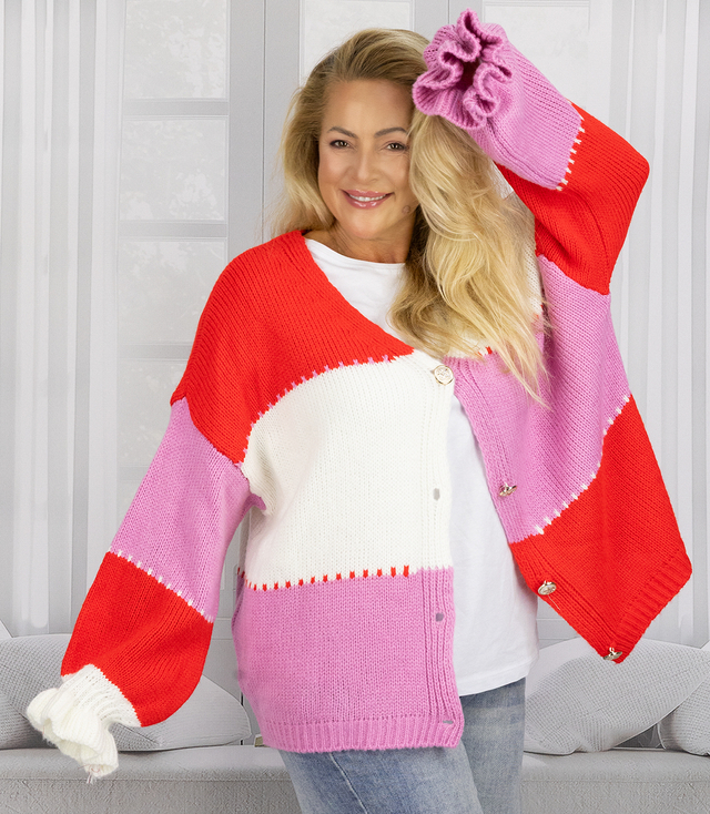 Short oversize sweater cardigan with buttons JULIETTE