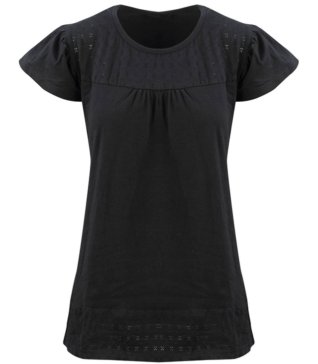 T-shirt top letni koszulka z ażurem i falbanką