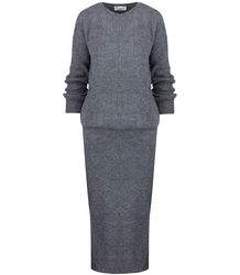 Dzianinowy komplet sweter + spódnica w jednolitym kolorze BELLA