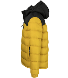 Warm men's quilted winter jacket with hood 