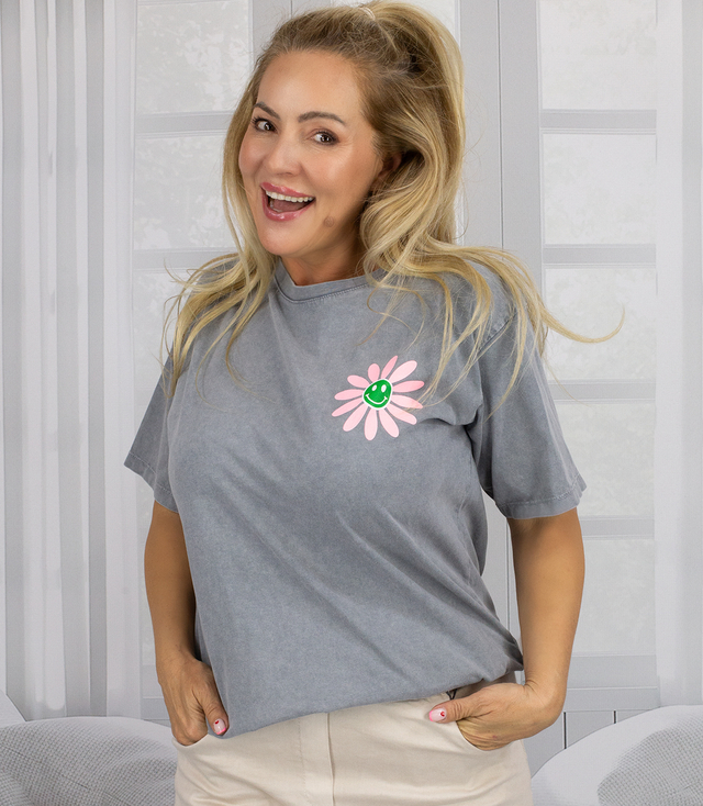 T-shirt bluzka z efektownym nadrukiem SMILEY z tyłu