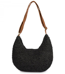 Semi-circular boho handbag with eco-leather strap and zipper closure