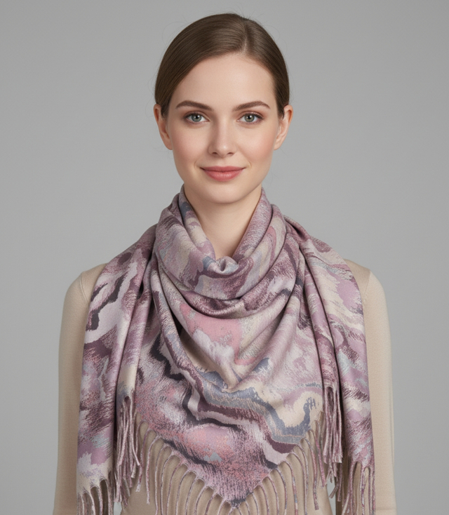 Wavy delicate pattern scarf with tassels