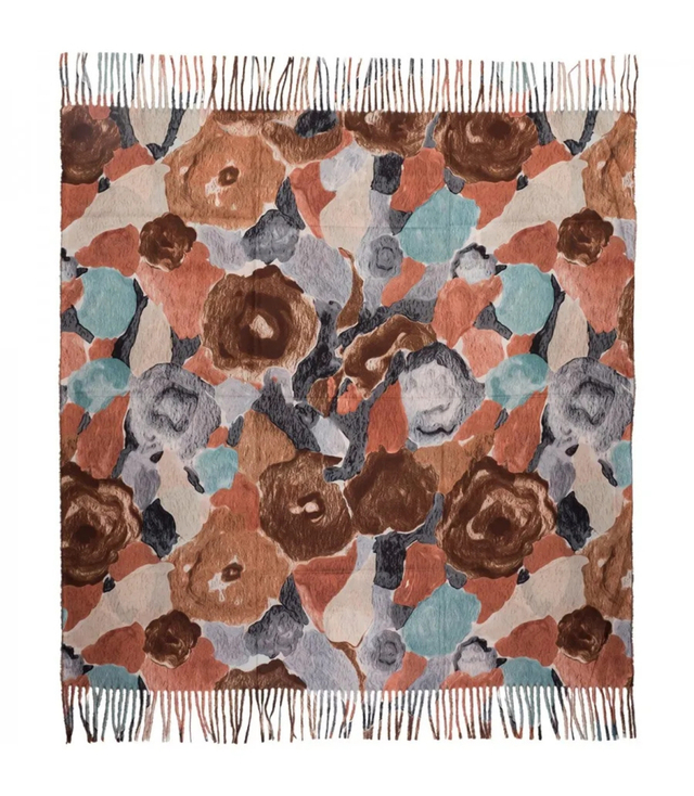 Multicolored elegant women's floral scarf with tassels