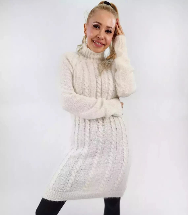 Knit dress turtleneck sweater with wool mini