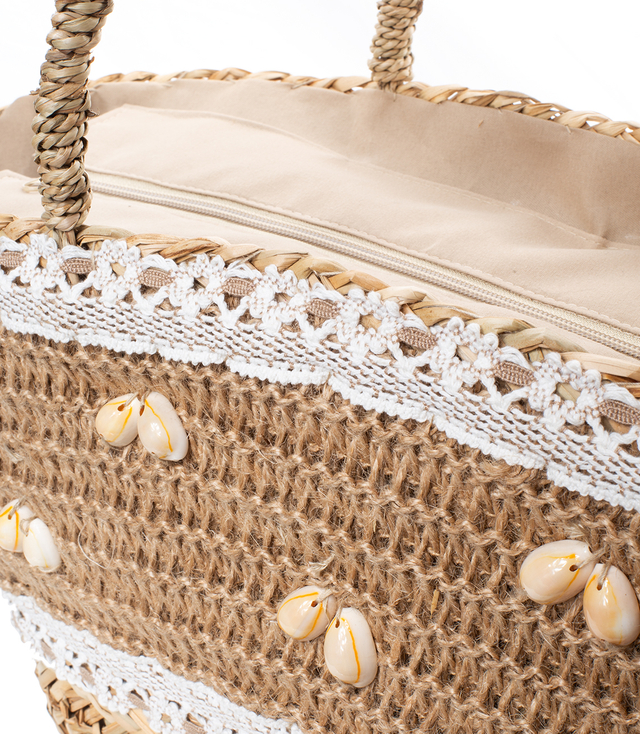 Mega large summer bag braided basket with shell lining