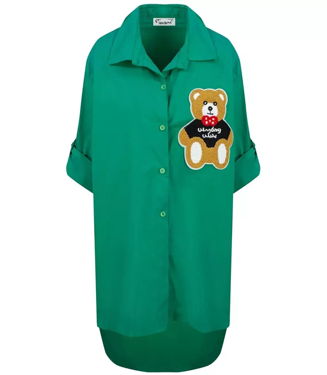 Long shirtdress shirt tunic with a teddy bear