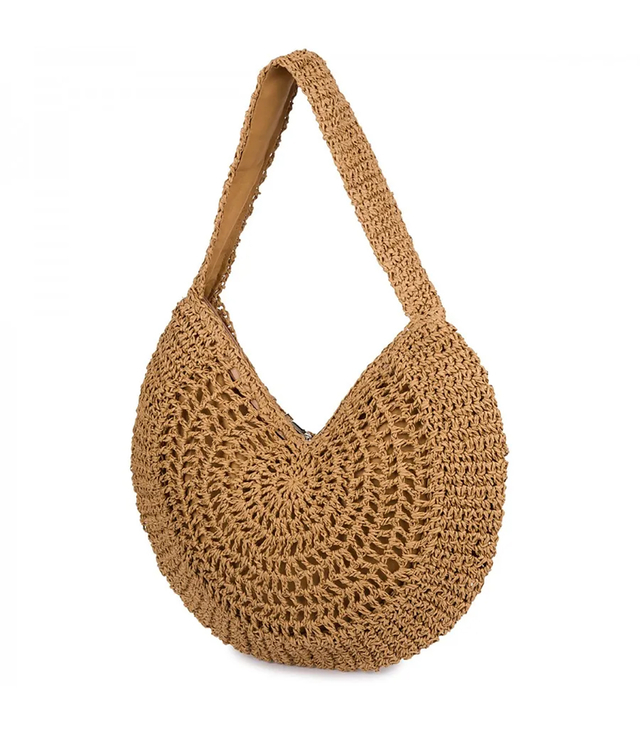 Braided Raffia Hobo Bag Zippered Capacious