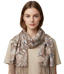 Wavy delicate pattern scarf with tassels
