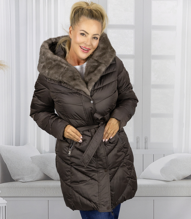 Women's long coat jacket with fur collar DIVA