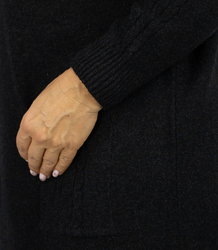 Knit dress with openwork sleeves and pockets