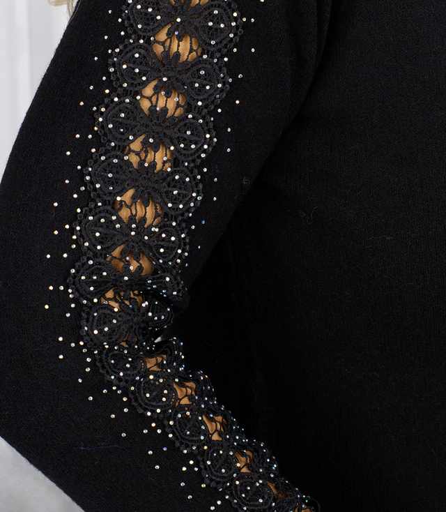 Knit dress with openwork sleeves and pockets