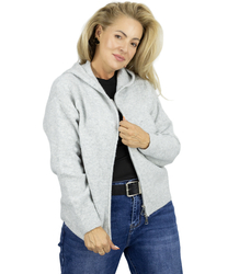 Short unzipped hooded cardigan sweater with zipper NORA