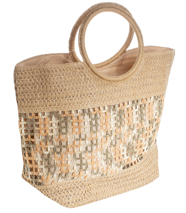 Large woven summer shopper bag with round handles