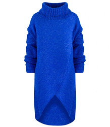 Warm womens turtleneck sweater with a slit MARIETTA, wool