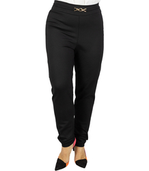 Elegant black women's pants with gold accents AGNES